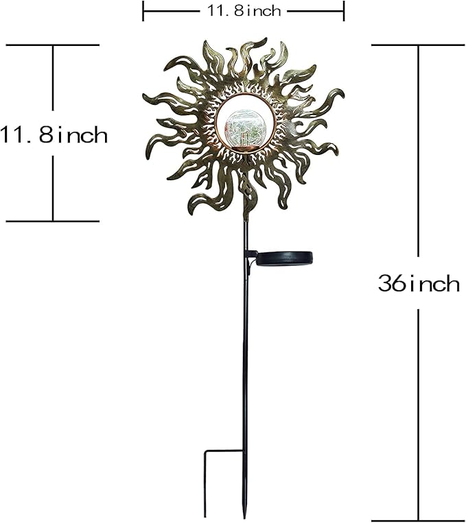 Solar Lights Outdoor Garden Decor Solar Powered Sun Lantern for Yard, Patio,Lawn or Pathway Sun Decorations Crackle Glass Globe Stake Metal Lights Waterproof Warm LED Garden Pathway
