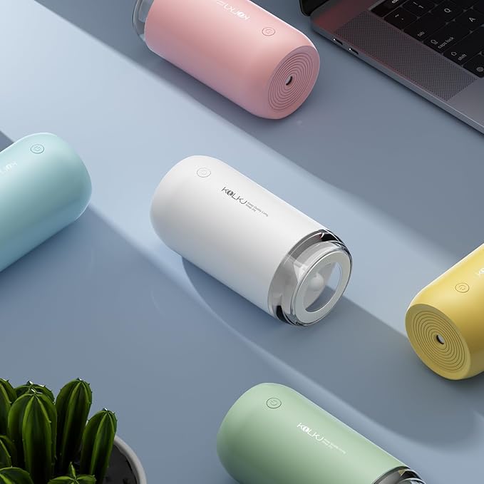 Portable Mini Humidifier, KQLKJ 350ml Small Cool Mist Humidifiers, USB Personal Desktop Humidifier for Bedroom Car Office Travel with Auto Shut-Off & 2 Mist Modes (Green)