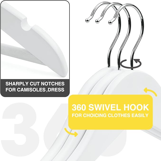 White Wooden Hangers 30 Pack Slim Coat Hangers for Closet with Smooth Finish,Shirt,Suit,Dress,Heavy Duty Clothes Hanger