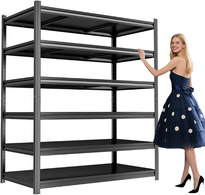 78" H Garage Shelving Unit 3000Lbs Adjustable Metal Storage Rack Shelf, Tool-Free Assembly, Black Shelves for Garage Storage Shelf for Basement, Pantry, Warehouse, 39.4" W × 19.7" D × 78" H