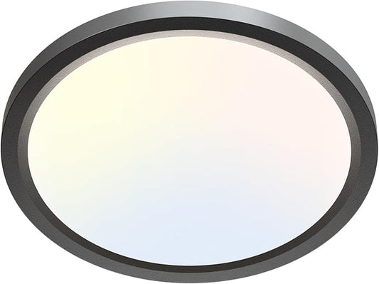 zemty LED Ceiling Light Fixture, 6.5-Inch 12W 1200lm Small Flush Mount Light, Adjustable 3000K 4000K 6500K Color Temperatures, Round Flat Recessed Lamp for Kitchen Closet Hallway Laundry, Black