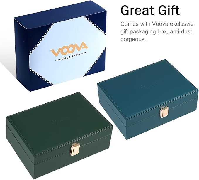 Voova Jewelry Box Organizer for Women Girls, 2 Layer Large Men Jewelry Storage Case, PU Leather Display Jewellery Holder with Removable Tray for Necklace Earrings Rings Bracelets, Indigo