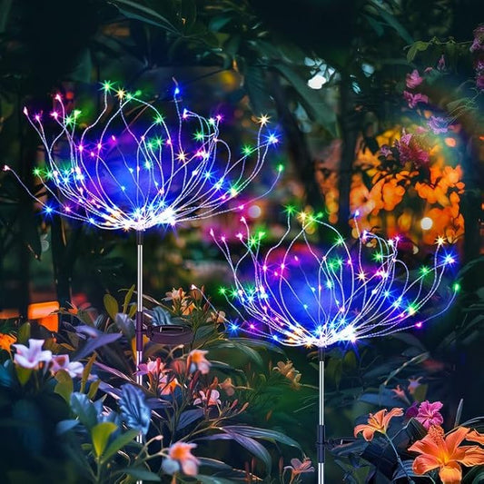Anordsem Solar Garden Lights Outdoor: Fireworks Light Waterproof for Yard Decorations - LEDs Sparkler Stick Powered for Pathway Lawn 2 Pack - Twinkle Fairy Lamp Multi-Colored Patio Walkway Party DIY