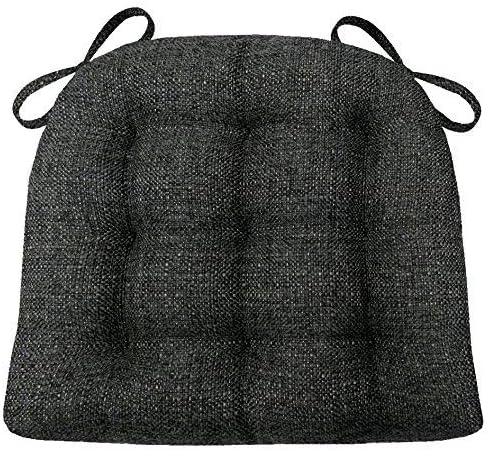 Barnett Home Decor Brisbane Charcoal Dining Chair Cushions with Ties - 15 x 17 Size Small Chair Pad - Latex Foam Fill, Reversible - Made in USA (Dark Gray Black/Small)