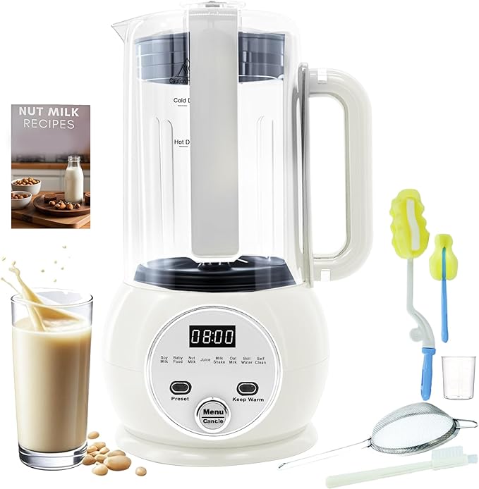 51oz Automatic Nut Milk Maker,10 in 1 Soy Milk Maker Machine 20 Blades,Baby Food Maker,Plant Based Milks Homemade Oat,Juice,Almond Milk Machine with Delay Start 24H,Boil Water,Keep Warm 8H&Auto Clean