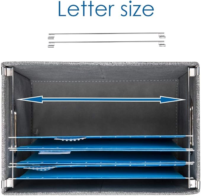 PRANDOM File Organizer Box - Set of 2 Collapsible Decorative Linen Filing Storage Hanging File Folders with Lids Office Cabinet Letter Size Navy Blue (14x9.3x10.8 inch)