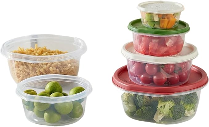 Plastic Food Storage Container Set, 4 Containers with Lids, Assorted Colors (ROUND HOLIDAY MAGIC)