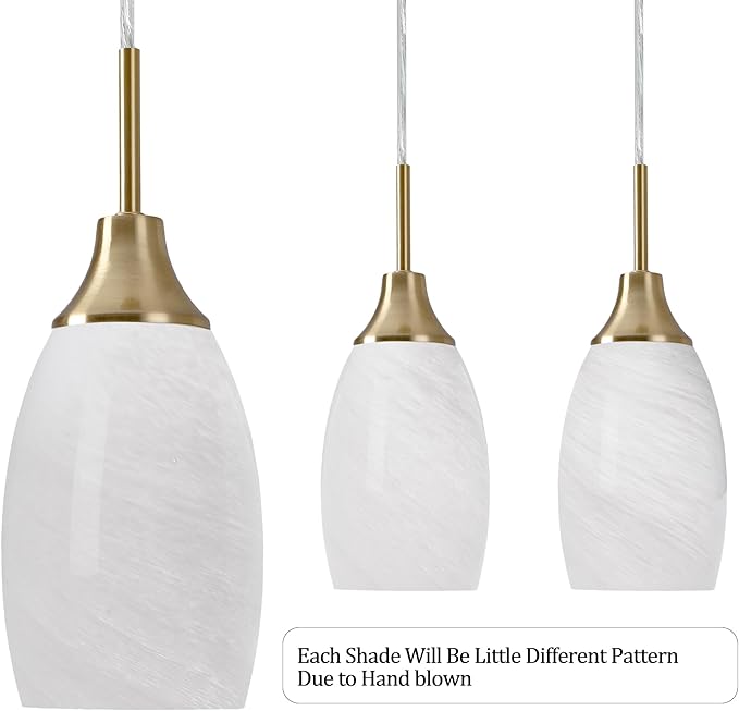 Mini Glass Pendant Light 4.72" with Handblown White Swirl Art Glass Hanging Light 1-Pack Oval Ceiling Hanging Light Fixture for Dining Room Kitchen Island Cafe Foyer Hallway