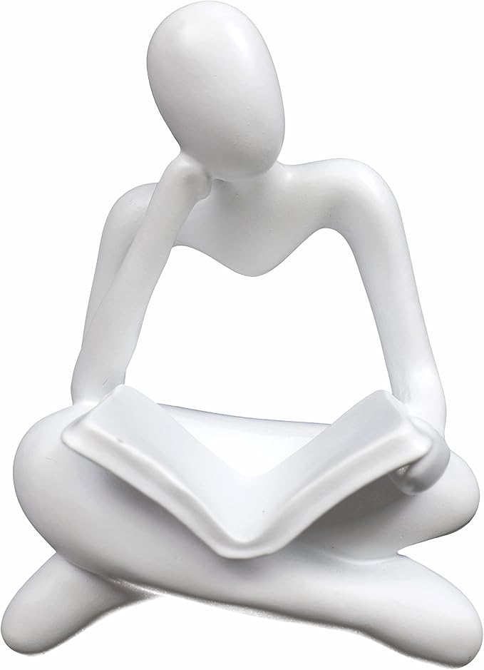 Thinker Statue Reading Women Figurine Abstract Art Sculpture Home Decor Modern White Decor Accents White Thinker Figurines for Living Room Shelves Bookshelf Office Shelf Desktop Decor