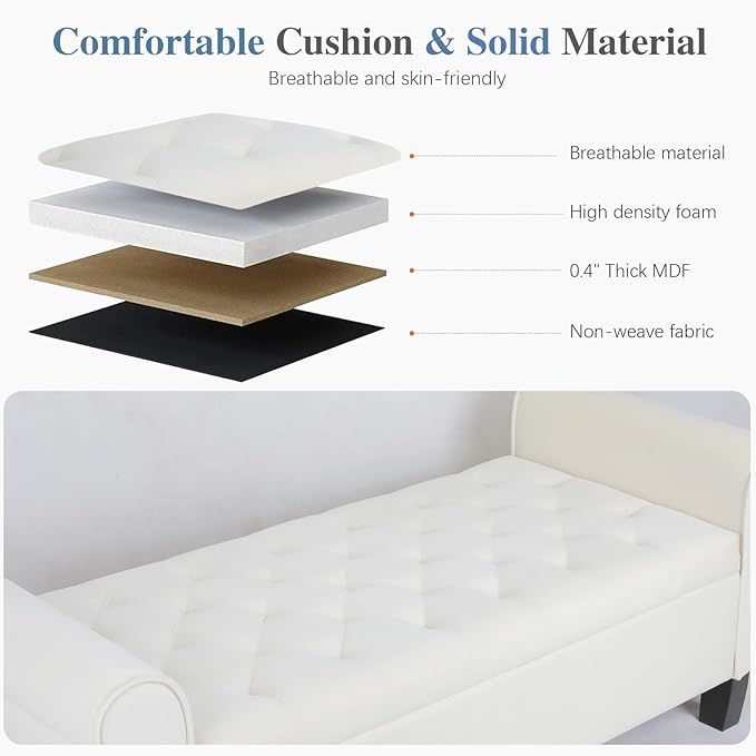 Storage Bedroom Bench for End of Bed, Upholstered Storage Ottoman with Rolled Arms for Bedroom,Living Room, Entryway.