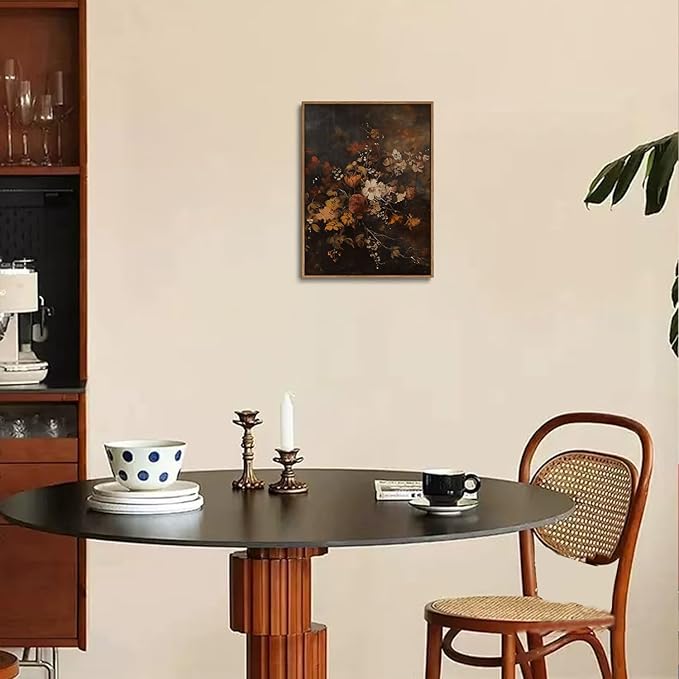 Djmwtb Vintage Framed Wall Art Dark Floral Canvas Wall Art Prints Moody Botanical Painting Flower Pictures Wall Decor Artwork for Living Room Bedroom Bathroom Office 8x10in