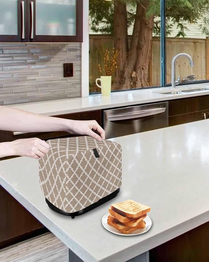 Toaster Cover 4 Slice Moroccan Pattern Toaster Oven Cover with Pockets Beige Dustproof Bakeware Protector Small Kitchen Appliance Dust Covers and Fingerprint Protection for Women