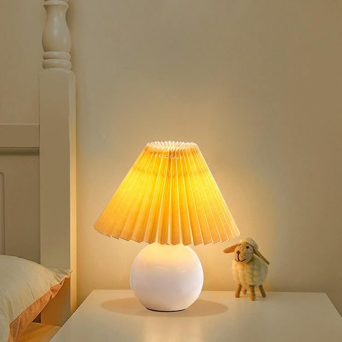 Zenply Korean Pleated Table Lamp, Bedside Nightstand Mini Lamp for Bedroom Living Room Small Spaces