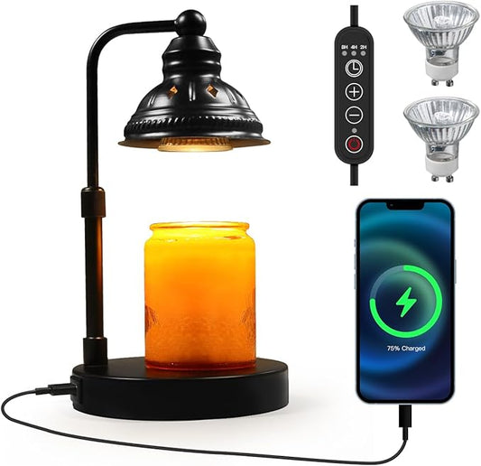 LIDORE Candle Lamp, Candle Warmer Lamp with Timer (Black, USB Charger)
