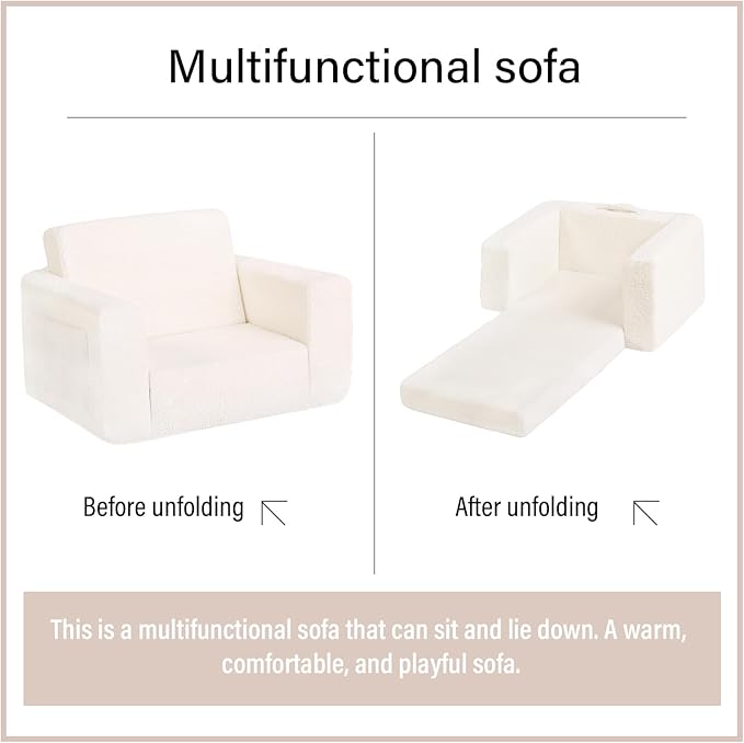 Welnow 2-in-1 Kids Sofa Chair, Convertible Toddler Chair Flip Out Children Sofa Chair Folding Kids Play Sofa with Side Pockets & Removable Cover Armrest Chair for Girl or Boy