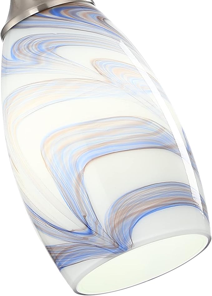 Mini Art Glass Pendant Lights Kitchen Island Blown Glass Pendant Lighting with Brushed Nickel Finish Adjustable Cord Ceiling Hanging Lamp for Hallway,Dining Room White and Dark Blue-1P