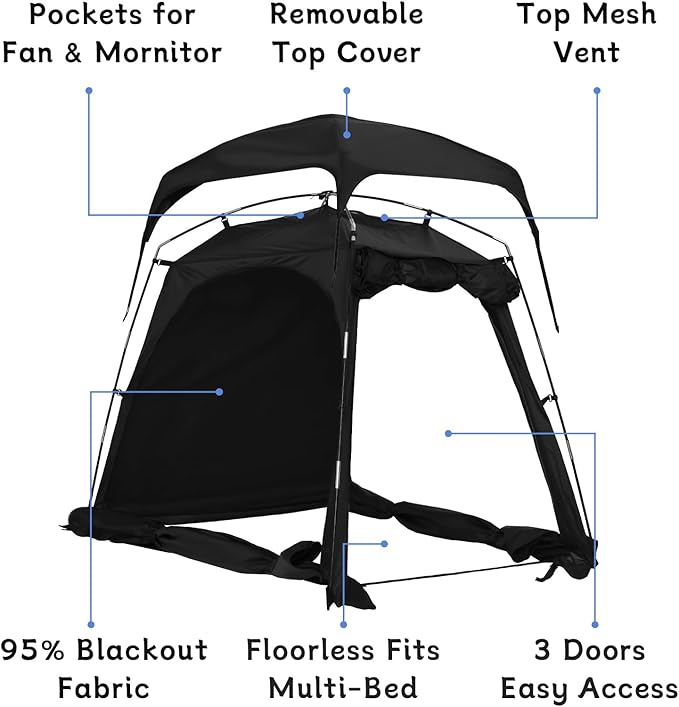 Sleep Pod for Kids, Babies & Toddlers, fits Pack N Play, Mini Crib, Kids Air Bed & Cot, Blackout Tent with Fan Pouch & Monitor Pouch, Portable & Easy Setup, Great for Travel & Room Sharing