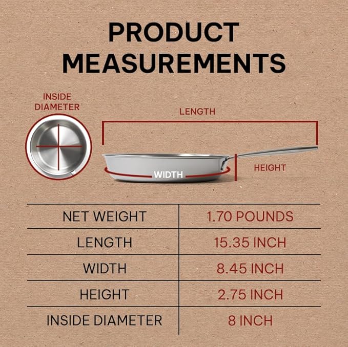 Alva Maestro 8" Premium Stainless Steel Frying Pan - 18/10 Professional Grade - PFAS/PFOA/PTFE Free - High Heat & Oven Safe - All Stovetop Compatible