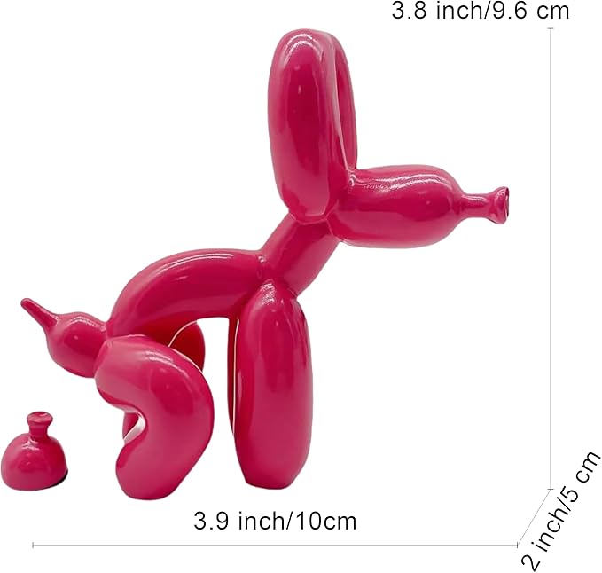 Balloon Dog Mini Poop Dog Decoration Desktop in Living Room Art Animal Small Statue,Bookshelf Decor (Red and Pink)