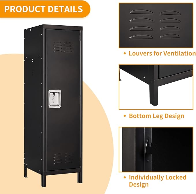 STANI Metal Locker, Metal Cabinet for Home Office, Storage Locker with Doors and Shelves, Lockable File Organizer Coat for Gym, School, Office