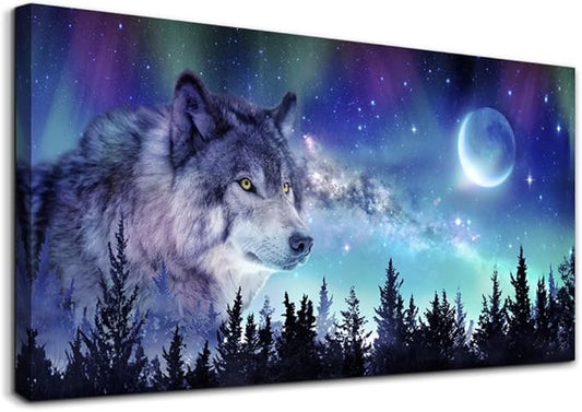 Canvas Wall Art For Living Room Large Wall Decor Paintings For Bedroom Modern Family Wall Decorations For Office Abstract Aurora Scenery Canvas Art Wolf Decor Pictures Artwork Posters Home Decoration