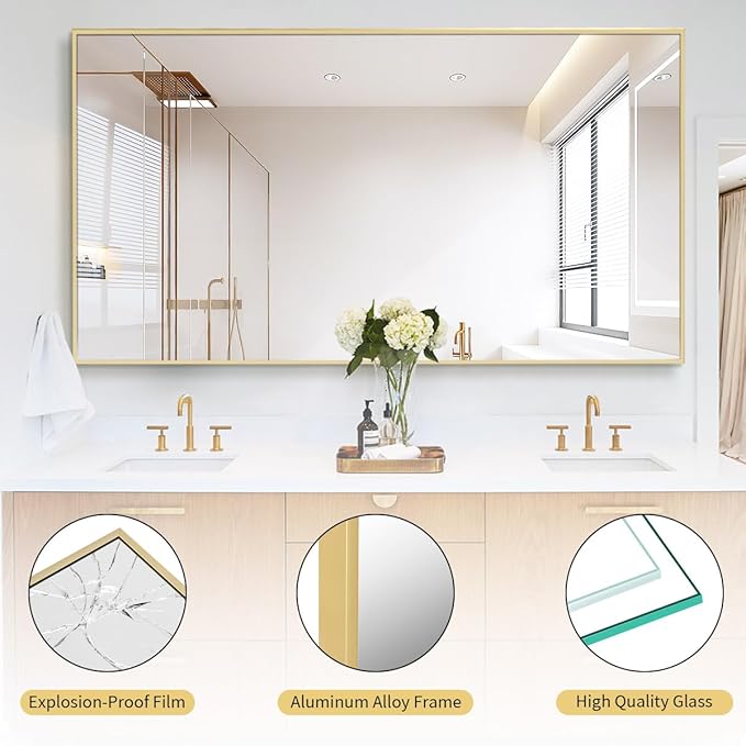 Koonmi 76"x34" Mirror Full Length, Gold Oversized Full Length Mirror with Stand, Large Gold Mirror for Bedroom Living Room, Leaning, Standing or Hanging Horizontally/Vertically