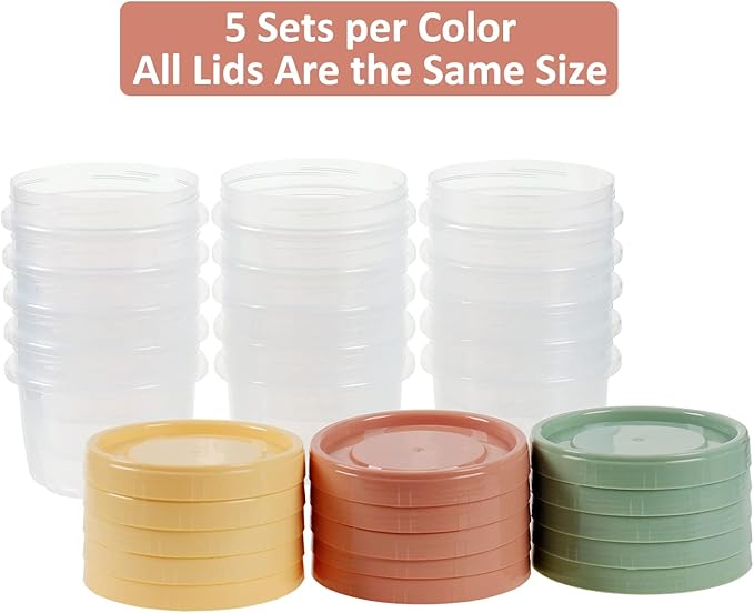 16 Oz Plastic Containers with Lids, 15 Pack Overnight Oats Containers with Lids, Stackable Reusable Twist Screw Top 2-Cup Freezer Storage Container for Food Soup Jello Sauce, Yellow/Green/Red Ocher