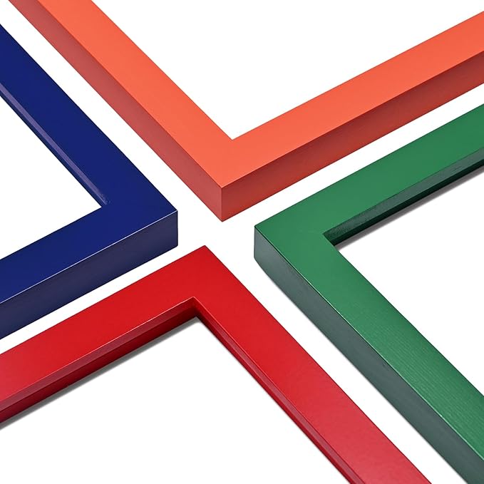 KINLINK 4x6 Picture Frames Orange, Solid Wood Frames with Acrylic Plexiglass for 3.5x5 with Mat or 4x6 without Mat, Tabletop and Wall Display Photo Frame, Set of 4