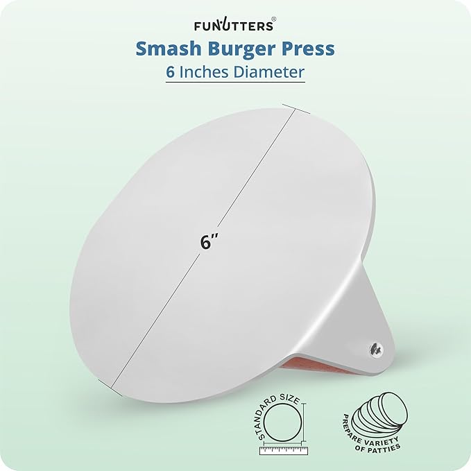 Smash Burger Press Patty Maker, 6'' Hamburger Smasher Tool, Heavy-Duty Stainless Steel 304, BBQ Grill and Flattop Griddle Accessory - Commercial Grade