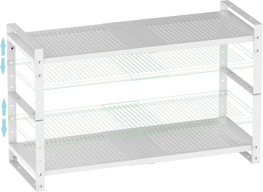 Expandable Spice Rack, Stackable Metal Pantry Storage Shelves Stand, Adjustable Height Cabinet Shelf Organizer Racks(2PACKS/WHITE,MEDIUM)