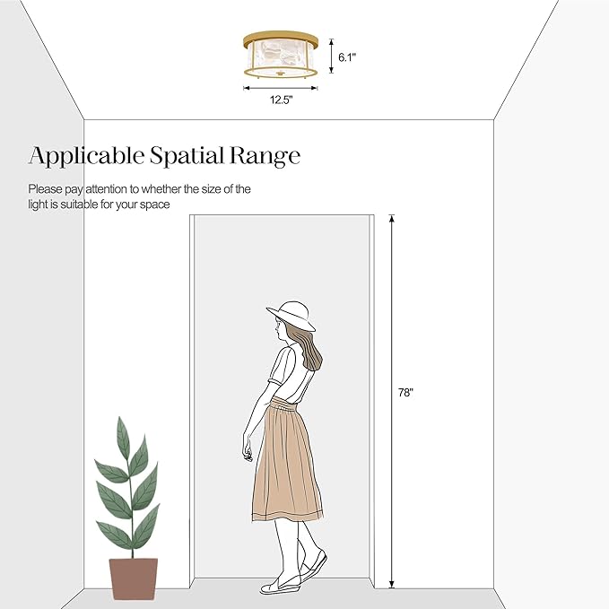 LamQee Flush Mount Ceiling Light with Clear Hammered Glass, Industrial 2-Lights Farmhouse Close to Ceiling Light Fixtures Round Low Profile Lights for Kitchen Hallway Foyer Entrance Bedroom Gold