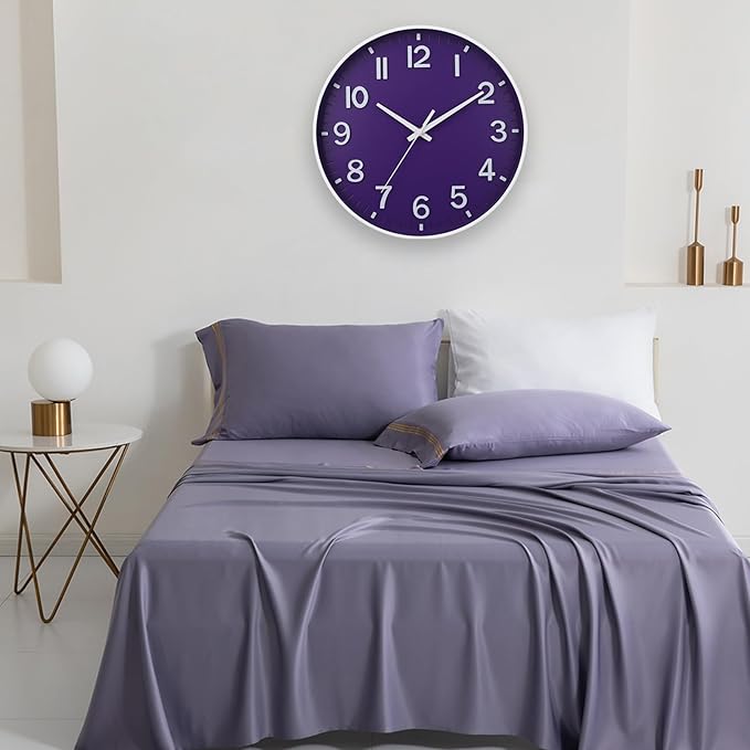 HZDHCLH Purple Wall Clocks Battery Operated,12 inch Silent Non Ticking Modern Wall Clock for Living Room Bedroom Kitchen Office Classroom Decor