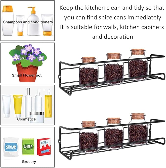 Spice Rack Organiser Hanging Spice Shelves Carbon Steel Wall Mount Spice Rack Kitchen Storage Racks Storage Spices and Condiments Spice Jars for Kitchen Cabinet Cupboard Pantry Door (4)