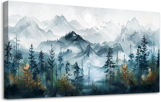 FUHAIHUA Large Wall Art For Living Room Canvas Wall Decor For Bedroom Modern Office Decorations Misty Forests Trees Wall Pictures Artwork Ink Landscape Painting Works Room Aesthetic Mural 30x60 In