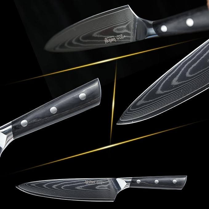 Damascus Chef Knife 8 Inch, Professional Chefs Knife With Japanese Aus-10 High Carbon Stainless Steel, Japanese Chef Knife With Black Pakkawood Handle, Chef's Kitchen Cutting Knife