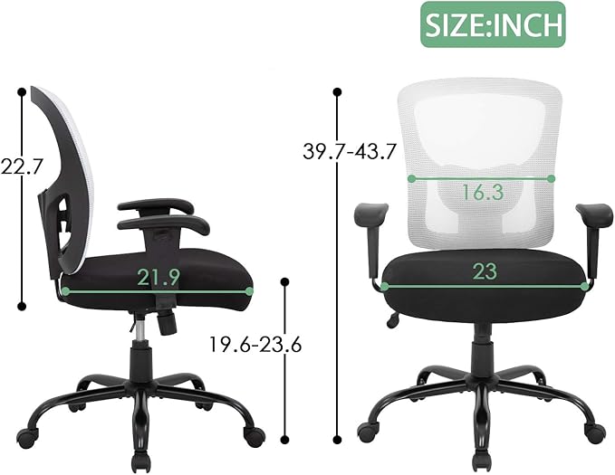 BestOffice Big and Tall Office Chair 400lbs Desk Chair Mesh Computer Chair with Lumbar Support Wide Seat Adjust Arms Rolling Swivel High Back Task Executive Ergonomic Chair for Home Office (White)
