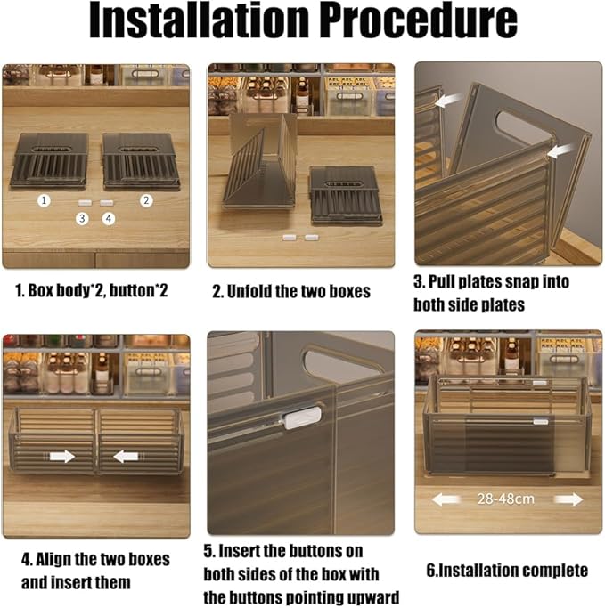 Foldable Storage Bins, Plastic Expandable Boxes for Organizing, Adjustable from 11-18.8" Drawer Organizers Separators Dividers for Bedroom Kitchen Utensils Tools Closet, Small Grey