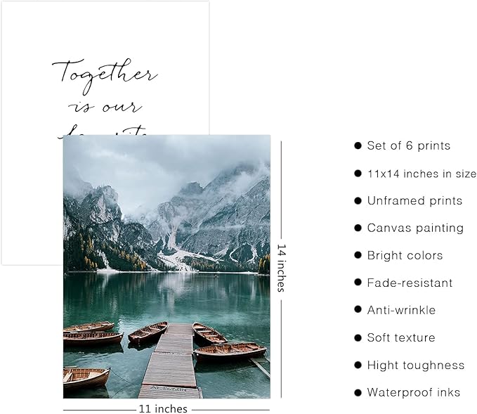 HoozGee Photography Art Prints Travel Natural Landscape Set of 6 Mountain Boat Canvas Poster Print Wall Art Pictures Beautiful Living Room Decor Home Decor (11"x14" UNFRAMED)