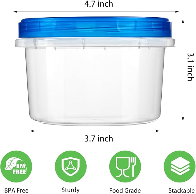 Qeirudu 10 Pack 16oz Freezer Storage Containers with Screw Lids, Leakproof Meal Prep Containers, Small Plastic Food Storage Containers for Soup, Fruits, Leftovers, Salads, Oats