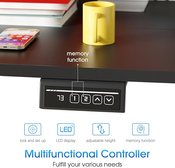 PayLessHere 48 Inch Electric Standing Desk Computer with Large Space and Headphone Holder Office Lifting 2 Memory Function for Bedroom Meeting Room,Black