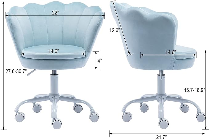 chairus Cute Kids Desk Chair Velvet Living Room Accent Armchair Upholstered Teens Vanity Chair with Seashell Back, Adjustable Swivel Children Study Chair for Computer Homework, Blue