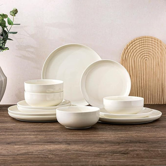 AmorArc Ceramic Dinnerware Sets of 4, Porcelain Plates and Bowls Sets, Scratch Resistant Dishes Set, Dishwasher & Microwave & Oven Safe Dishware Service for 4,12 pcs