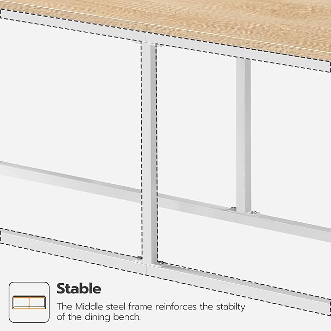 HOOBRO Dining Bench, 47.2 Inch Industrial Style Kitchen Table Bench, Steel Frame, Easy to Assemble, for Kitchen, Dining Room, White and Natural WN12CD01