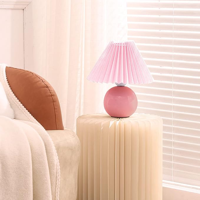 Zenply Korean Pleated Table Lamp, Bedside Nightstand Mini Lamp for Bedroom Living Room Side Table Small Spaces