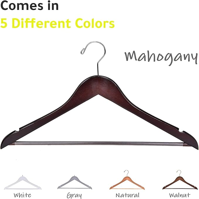 90 Quality Wooden Hangers - Slightly Curved Mahogany Hanger - Solid Wood Coat Hangers with Stylish Chrome Hooks - Heavy-Duty Clothes, Jacket, Shirt, Pants, Suit Hangers