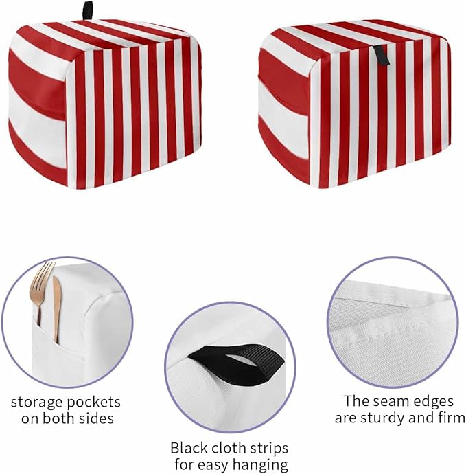 Toaster Cover 4 Slice Red Stripes Toaster Oven Cover with Pockets Vertical Striped Dustproof Bakeware Protector Small Kitchen Appliance Dust Covers and Fingerprint Protection for Women