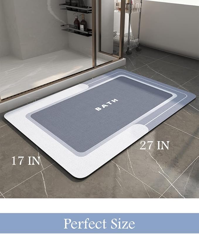 MontVoo-Bath Mat-Bathroom Mat Rug Non Slip Super Absorbent Stain Resistant Quick Dry Thin Bathroom Rug-Bath Mats for Bathroom Floor Bathtub Vanity-Bathmat Bath Rug Easy Care 17"x27" Blue