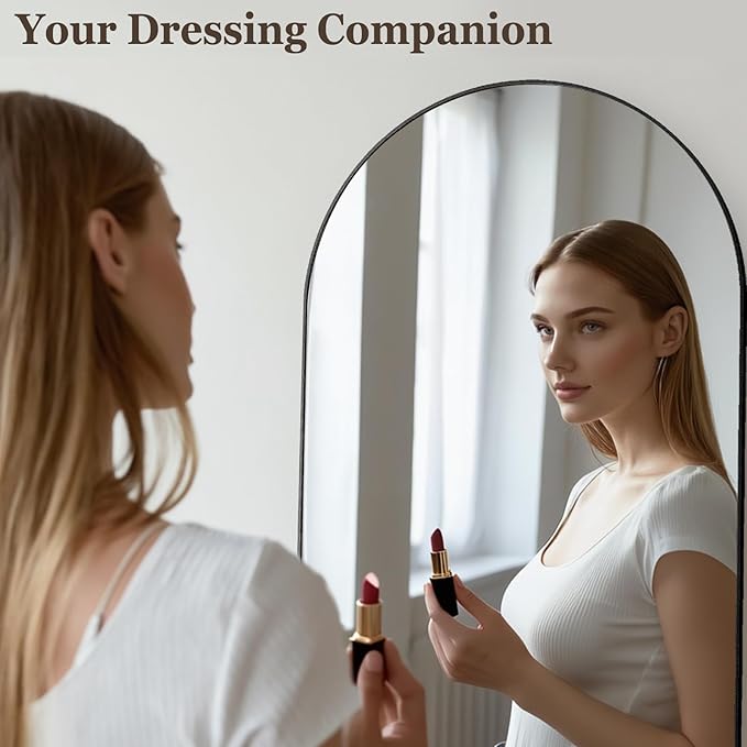 HARRITPURE 64"x21" Arched Full Length Mirror Free Standing Leaning Wall-Mounted Mirror Aluminum Frame Modern Mirrors for Living Room Bedroom Cloakroom, Black