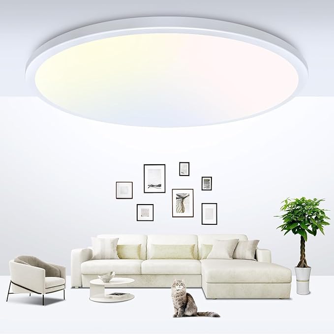 zemty 23 Inch LED Flush Mount Ceiling Light, Super Slim 56W 5040lm LED Ceiling Light, 3 Color Temperature in One 3000k/4500k/6000K Round Light Fixture for Bedroom, Kitchen, Dining Room (White)