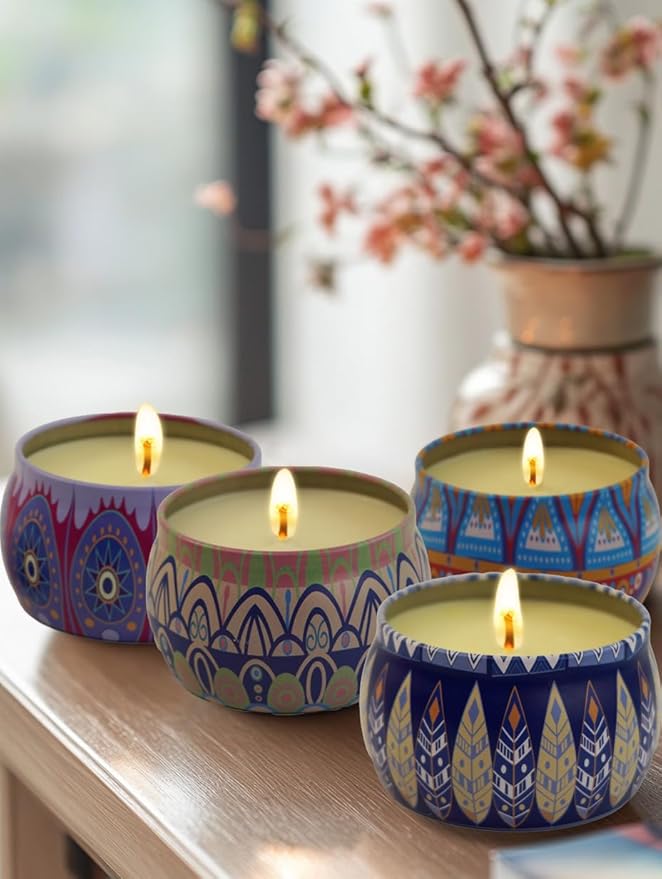 Scented Candles Gift Set for Women - 4 Pack Aromatherapy Candles with 8% Essential Oils, 120H Burn Time, Stress Relief & Relaxation, Soothing, Perfect for Birthday, Christmas, Thanksgiving, Mother